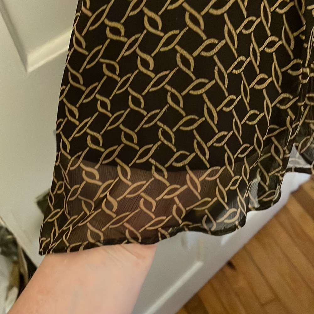 Anne Klein Brown and Tan 100% silk Midi Skirt - Picture 2 of 5